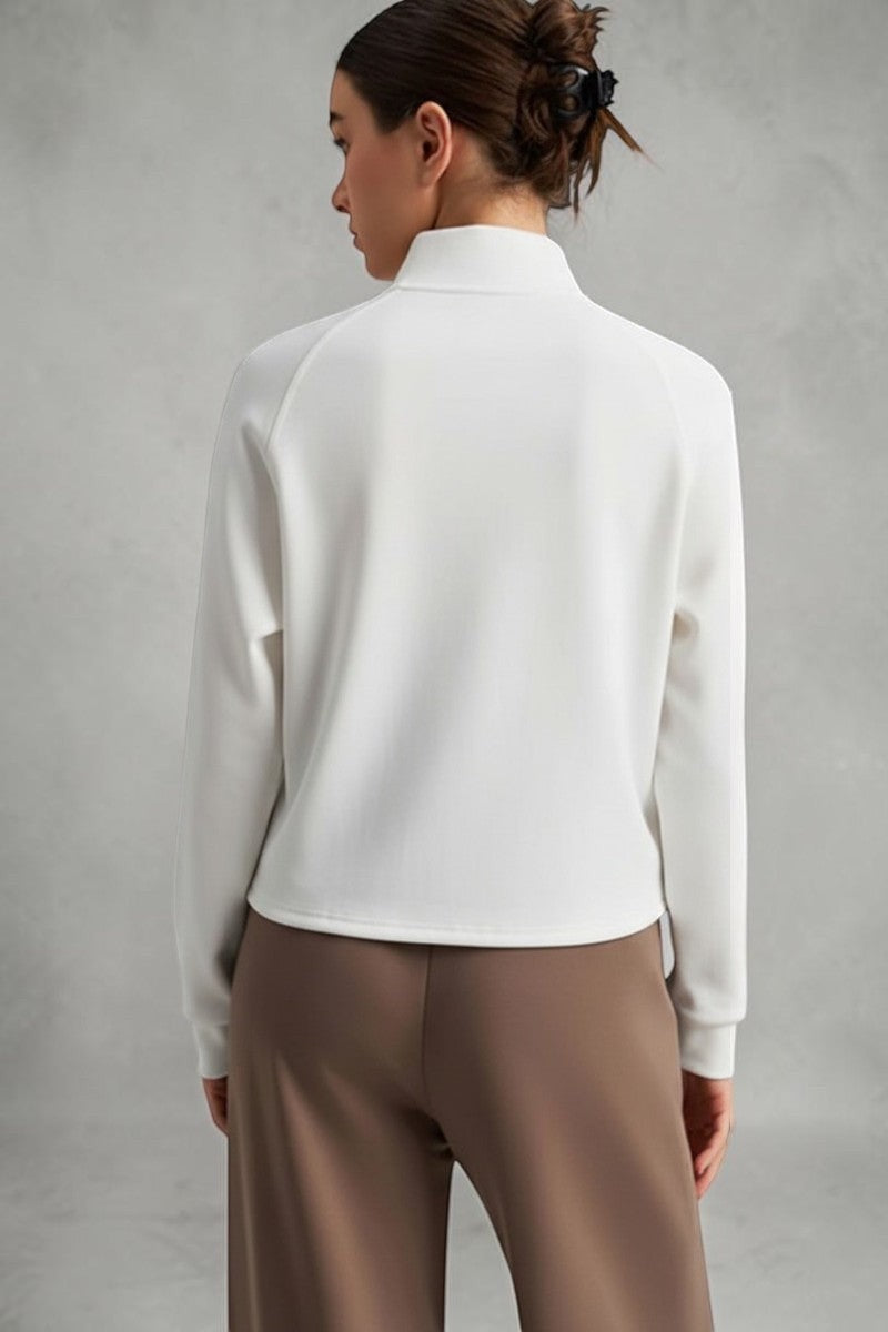 SOLID APPRL brown athletic zip-up track jacket with high neck and raglan sleeves, cropped silhouette.