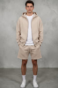 SOLID APPRL beige heavyweight zip-up hoodie with a relaxed fit, dropped shoulders, and ribbed cuffs.