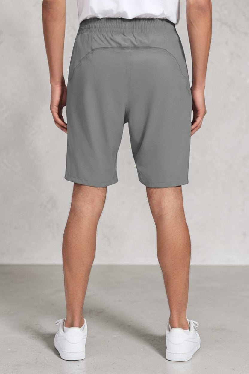 SOLID APPRL men's grey moisture-wicking athletic training shorts with elastic waistband and breathable back panel
