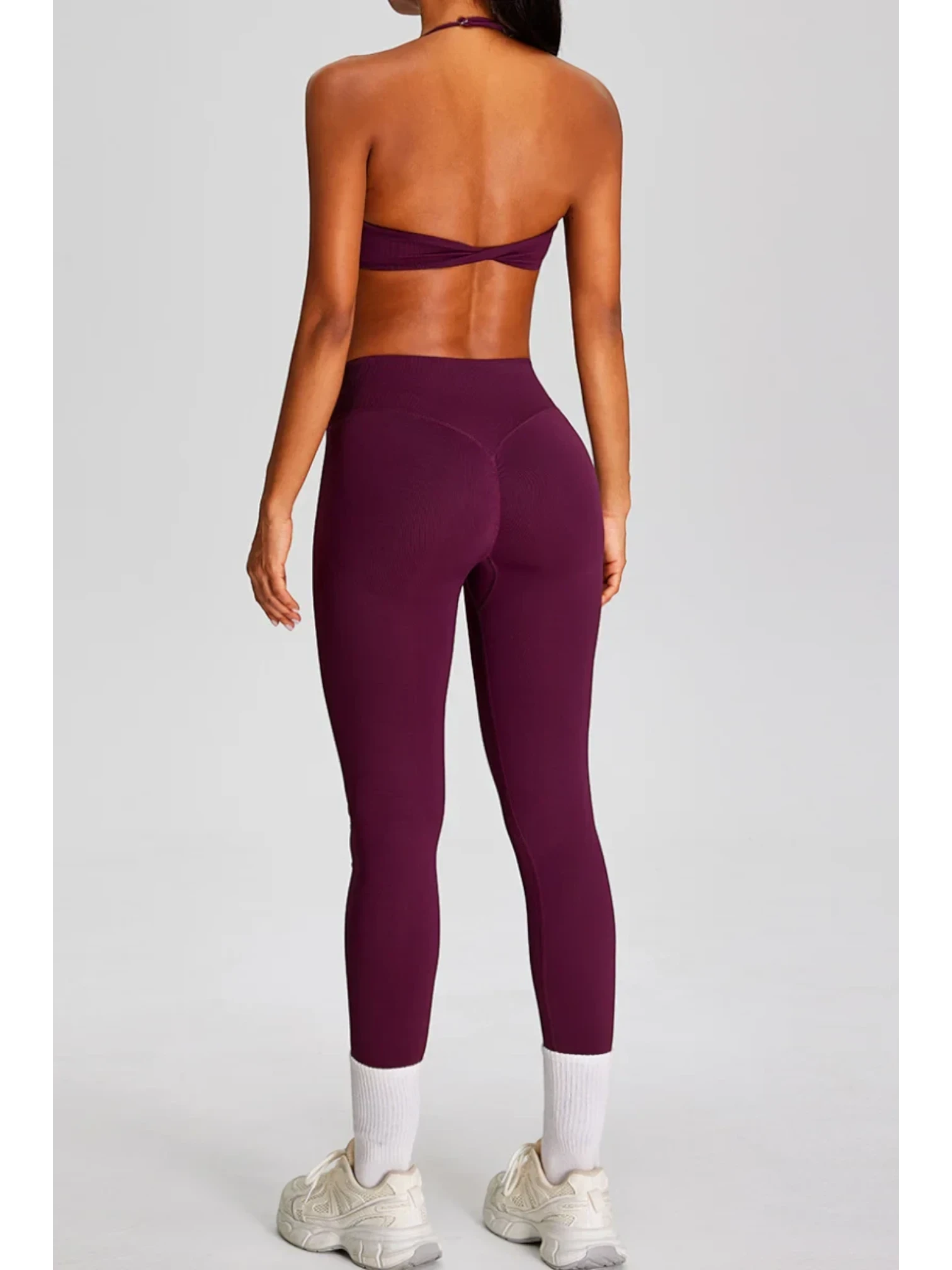 SOLID APPRL deep plum seamless high-waisted workout leggings with ribbed waistband detail